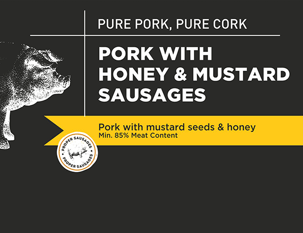 Pork with Honey & Mustard Sausages Label