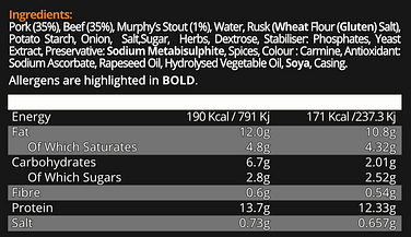 Ingridients + Nutritional Value The Cork Boi